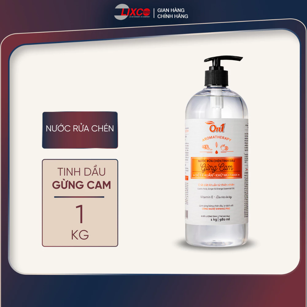 Nước rửa chén On1 tinh dầu gừng cam 1Kg - rửa bát đánh bay dầu mỡ bảo vệ da tay N5603