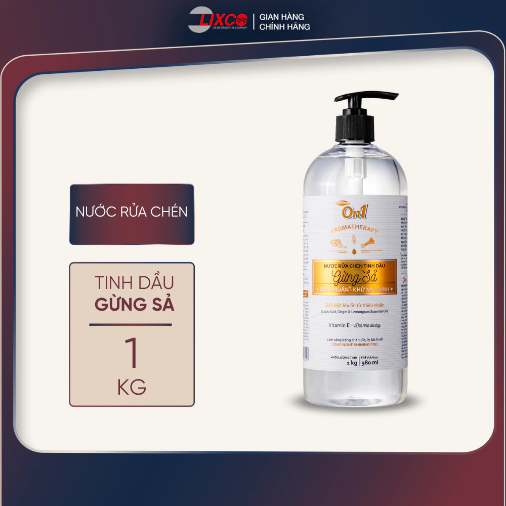Nước rửa chén On1 tinh dầu hương gừng sả dung tích 1Kg - Sạch bóng vết dầu mỡ - Bảo vệ da tay N5503
