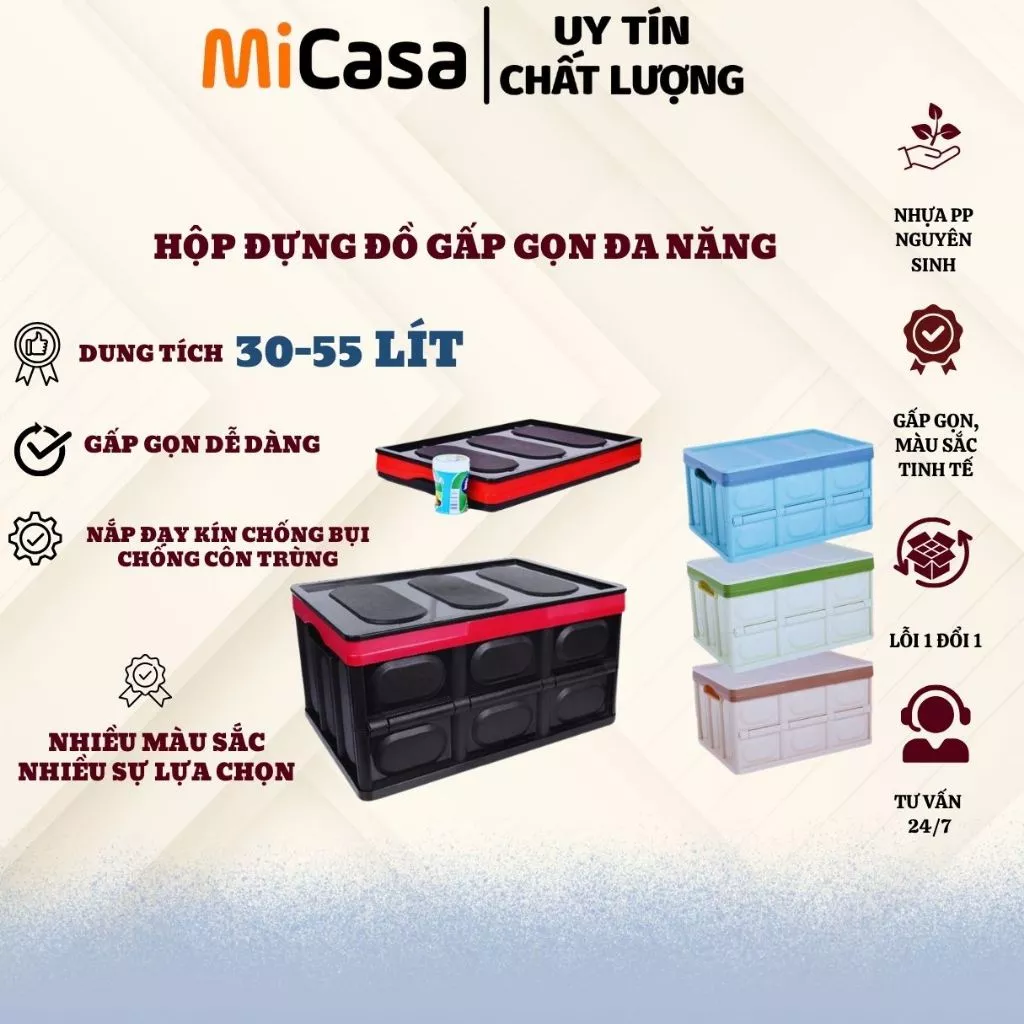 Thùng Đựng Đồ Ô Tô - Hộp Đựng Đồ Ô Tô Có Thể Gấp Gọn Dung Tích 56 Lít Để Cốp Sau Ô Tô
