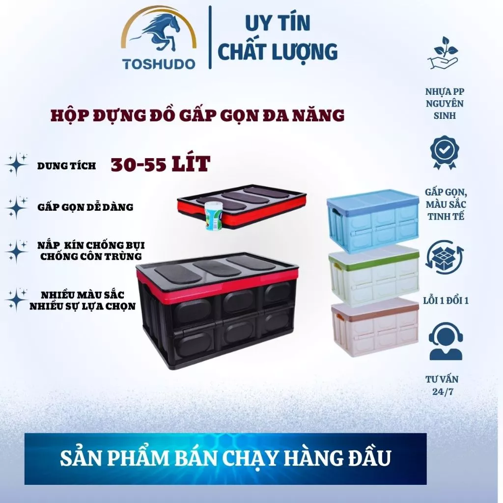 Hộp Đựng Đồ Để Cốp Xe Ô Tô Có Thể Gấp Gọn Dung Tích 55Lít  Và 30Lít