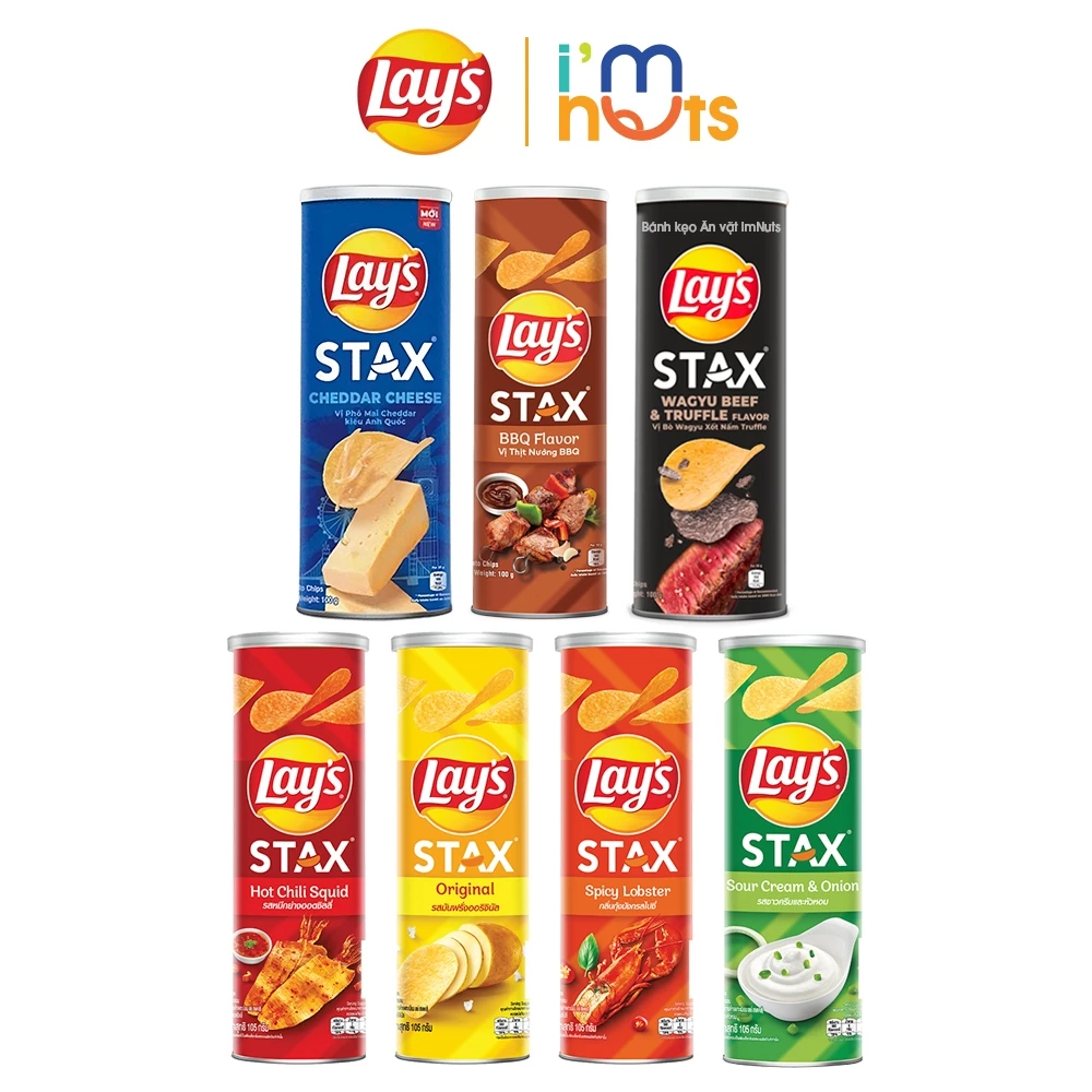 Snack Khoai Tây Lays Stax Đủ Vị Lon 90g