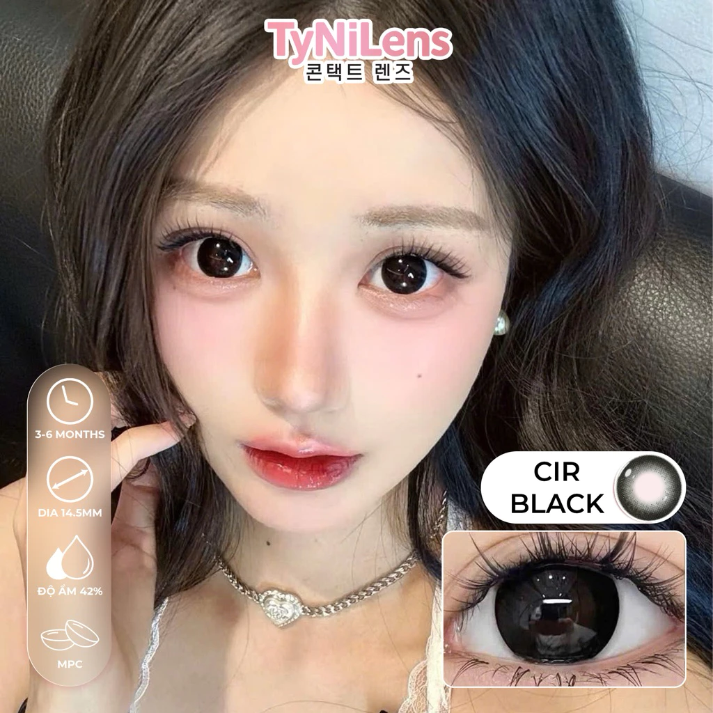 Lens Mắt Đen Baby TyNiLens CIR BLACK Giãn To 14.5mm cận 0-8 độ tặng khay gương [chất liệu MPC cao cấp]