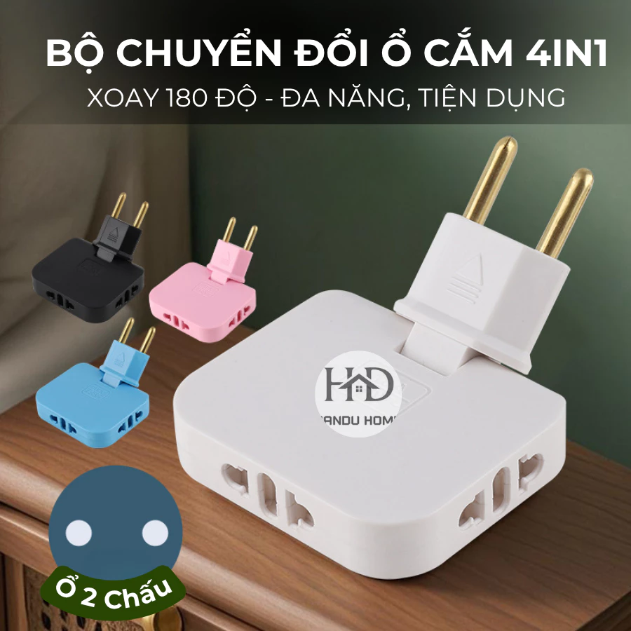 Ổ Cắm Điện Đa Năng Chuyển Đổi Chia 3, Bộ Chuyển Đổi Ổ Cắm 2 Chấu - Xoay 180 Độ, Toả Nhiệt Thấp, Dẫn Nhiệt Tốt