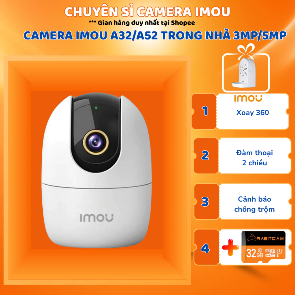 Camera IMOU wifi trong nhà A32EP A52P 5MP xoay 360 đàm thoại 2 chiều,hỗ trợ còi hú báo động,bảo hành 2 năm