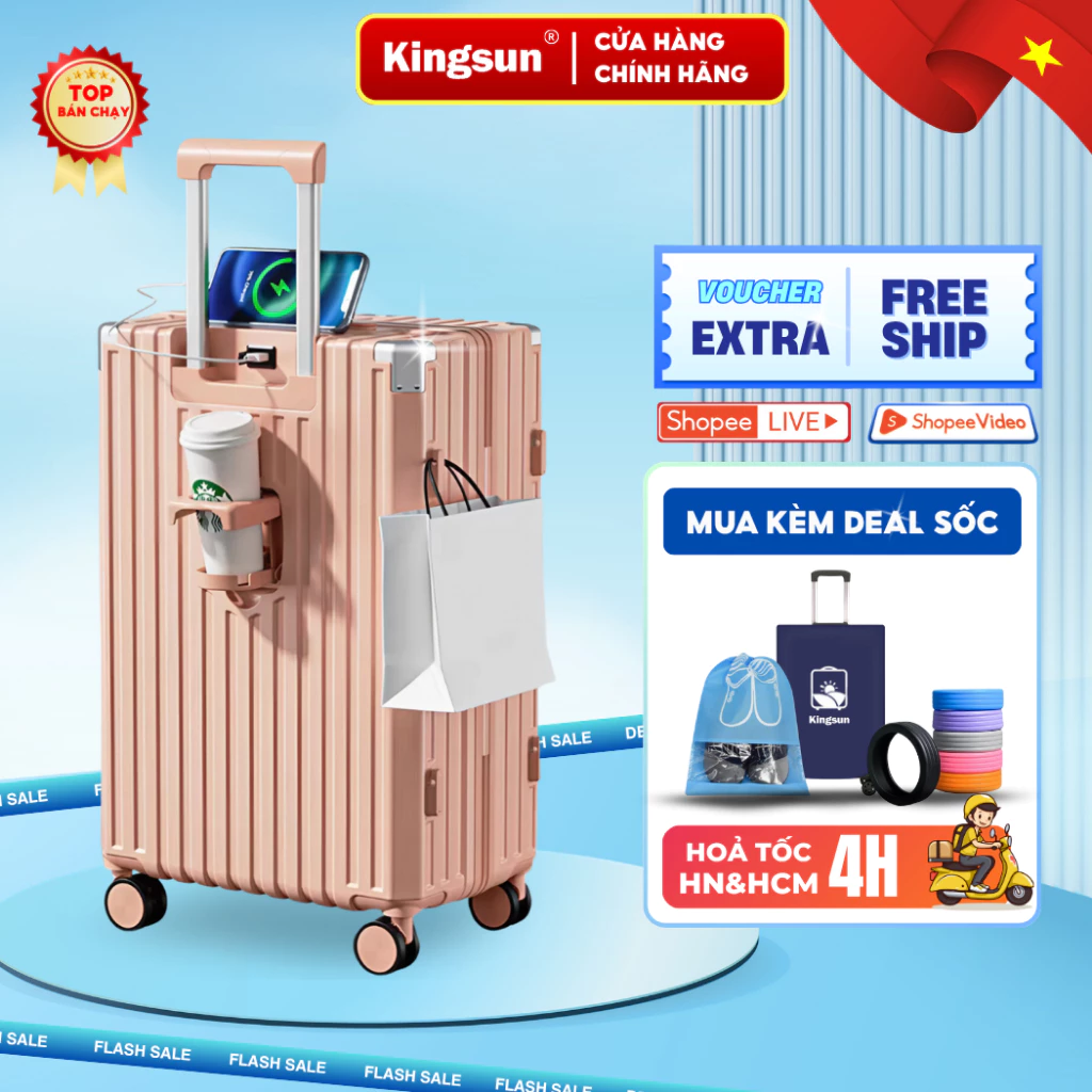 Vali Du Lịch Khóa Kéo Kingsun KS-155/T01/302 Size 20/24/28 nhựa ABS+ PC chống bể vỡ bảo hành 5 năm