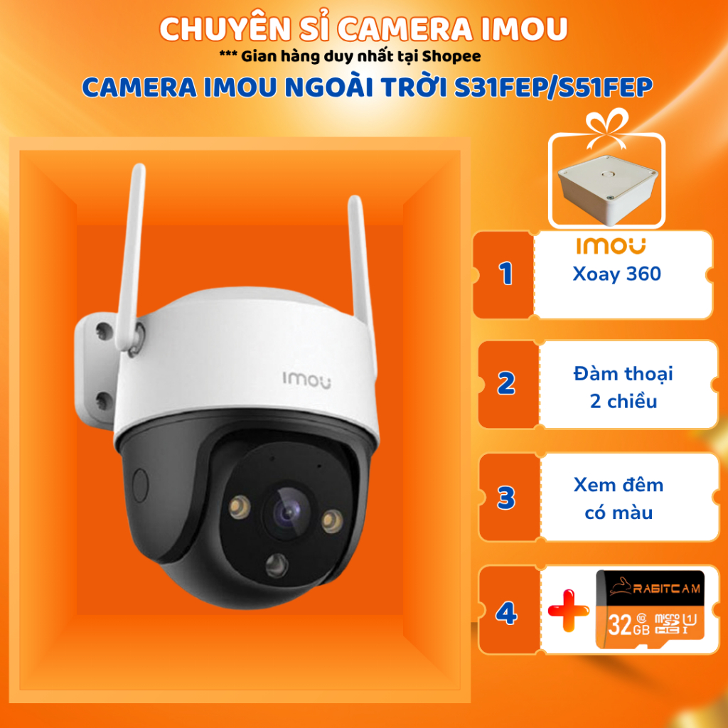 Camera Wifi Imou ngoài trời S31FEP S51FEP 5MP, chống mưa nước, xem đêm có màu…