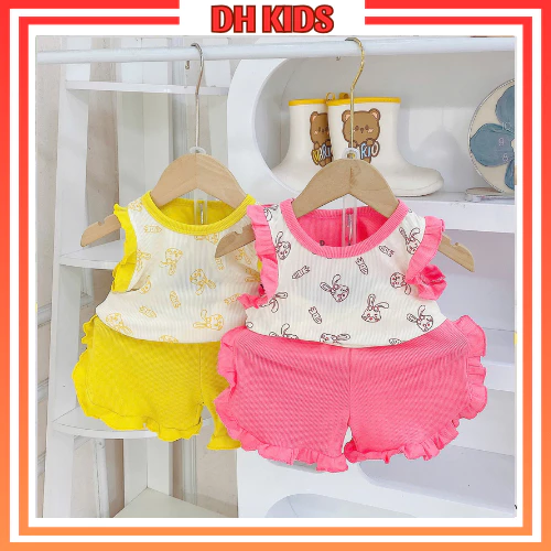 [A05] Đồ bộ bé gái sát nách phối bèo chất thun tăm lạnh mềm mịn mát co giãn tốt - DH KIDS