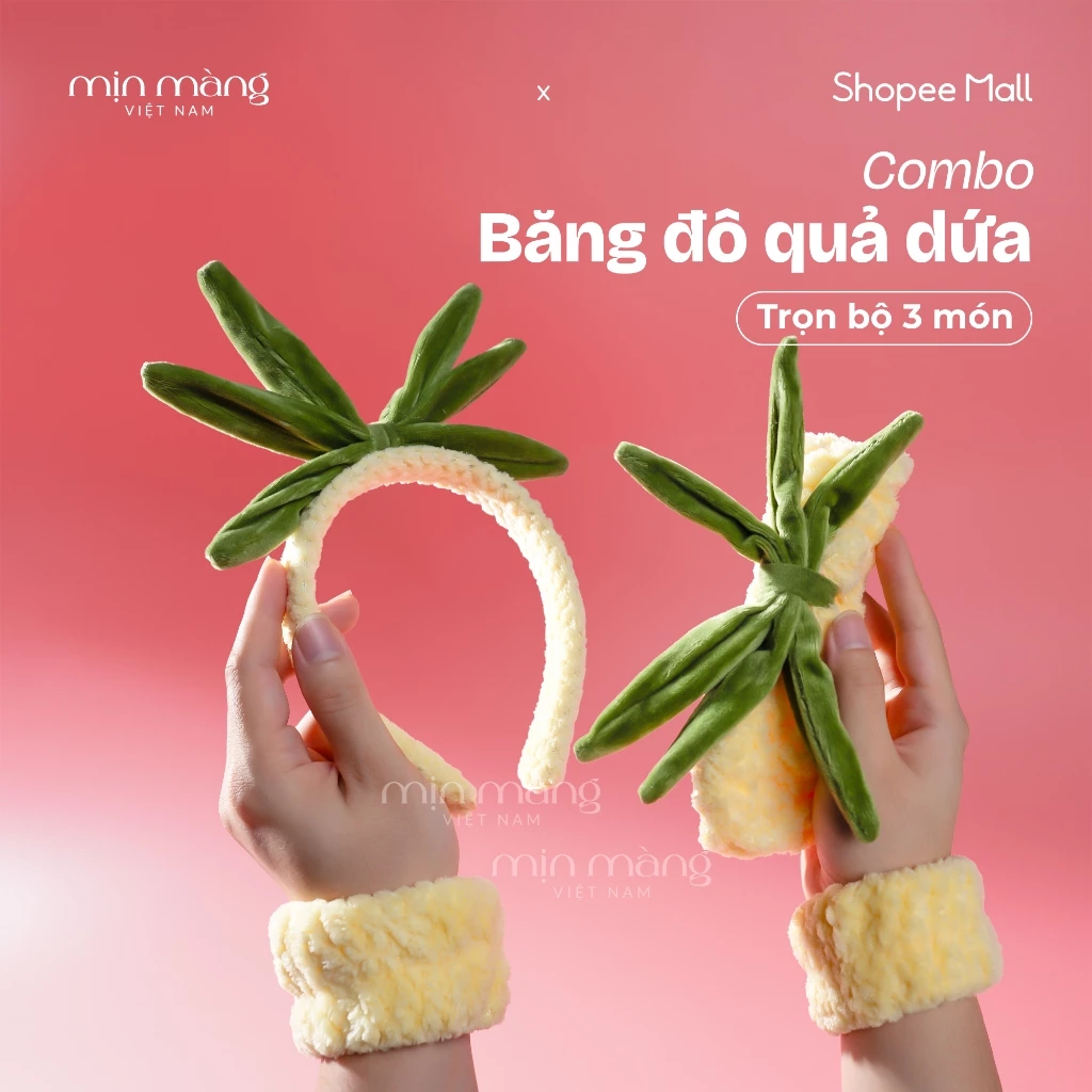 Băng Đô Rửa Mặt Đeo Tay, Cài Tóc, Bông Dày Tránh Nước Combo 3 Món Dễ Thương HÌNH QUẢ DỨA