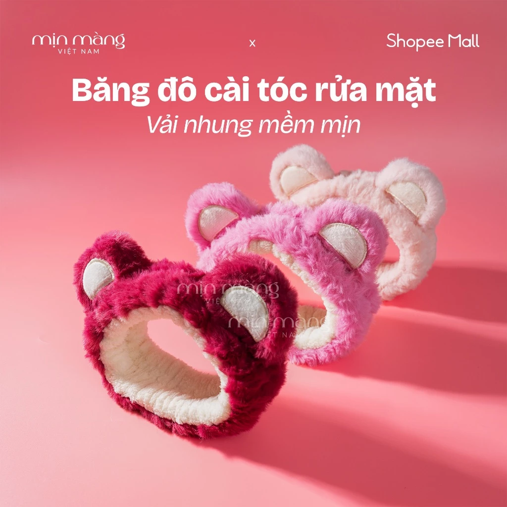 Băng Đô Cài Tóc Rửa Mặt, Bờm Cute Gấu Dâu Nhiều Kiểu Dễ Thương Tiện Dụng Phong Cách Nữ Tính Mịn Màng