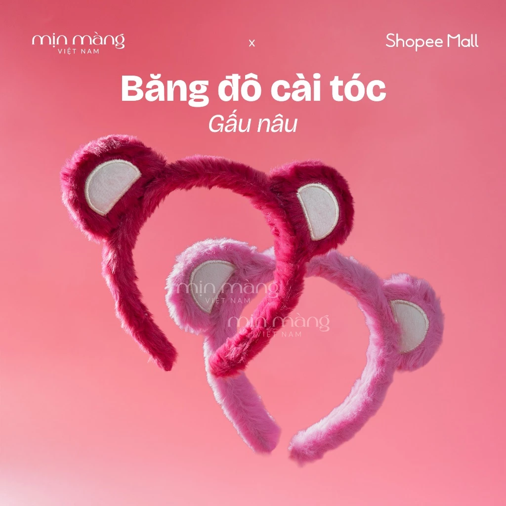Băng Đô Rửa Mặt Cài Tóc Gấu Dâu, Bờm Tóc Siêu Dễ Thương Cute, Nhiều Màu