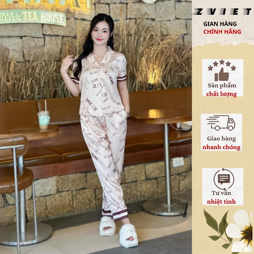 Bộ Pijama Quần Dài lụa cao cấp mềm mịn kiểu dáng nhẹ nhành thanh lịch trẻ trung Zviet