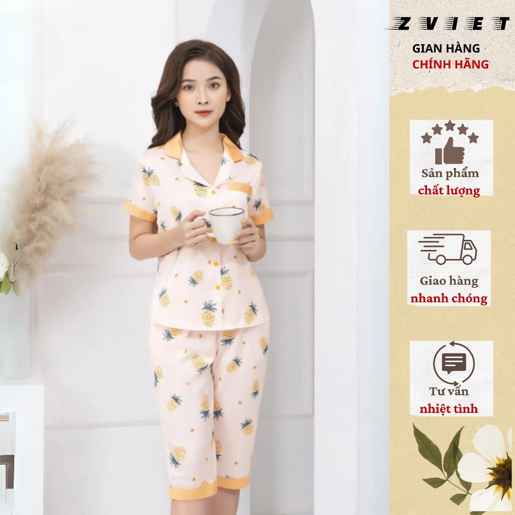 Bộ Pijama Quần Lửng  lụa latin Hàn cao cấp mềm mịn kiểu dáng nhẹ nhành thanh lịch trẻ trung Zviet024