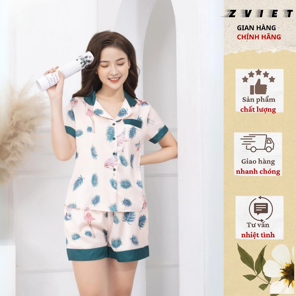 Bộ Pijama Quần Cộc lụa latin Hàn cao cấp mềm mịn kiểu dáng nhẹ nhành thanh lịch trẻ trung Zviet CĐ1