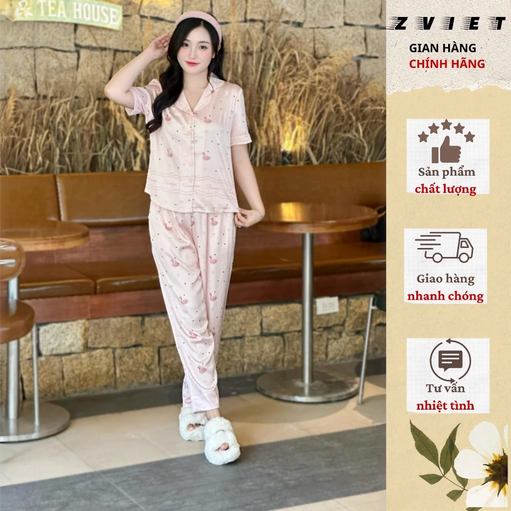 Bộ pijama cao cấp Zviet quần Dài chất liệu Lụa latin mềm mịn kiểu dáng nhẹ nhàng thanh lịch - ZV16