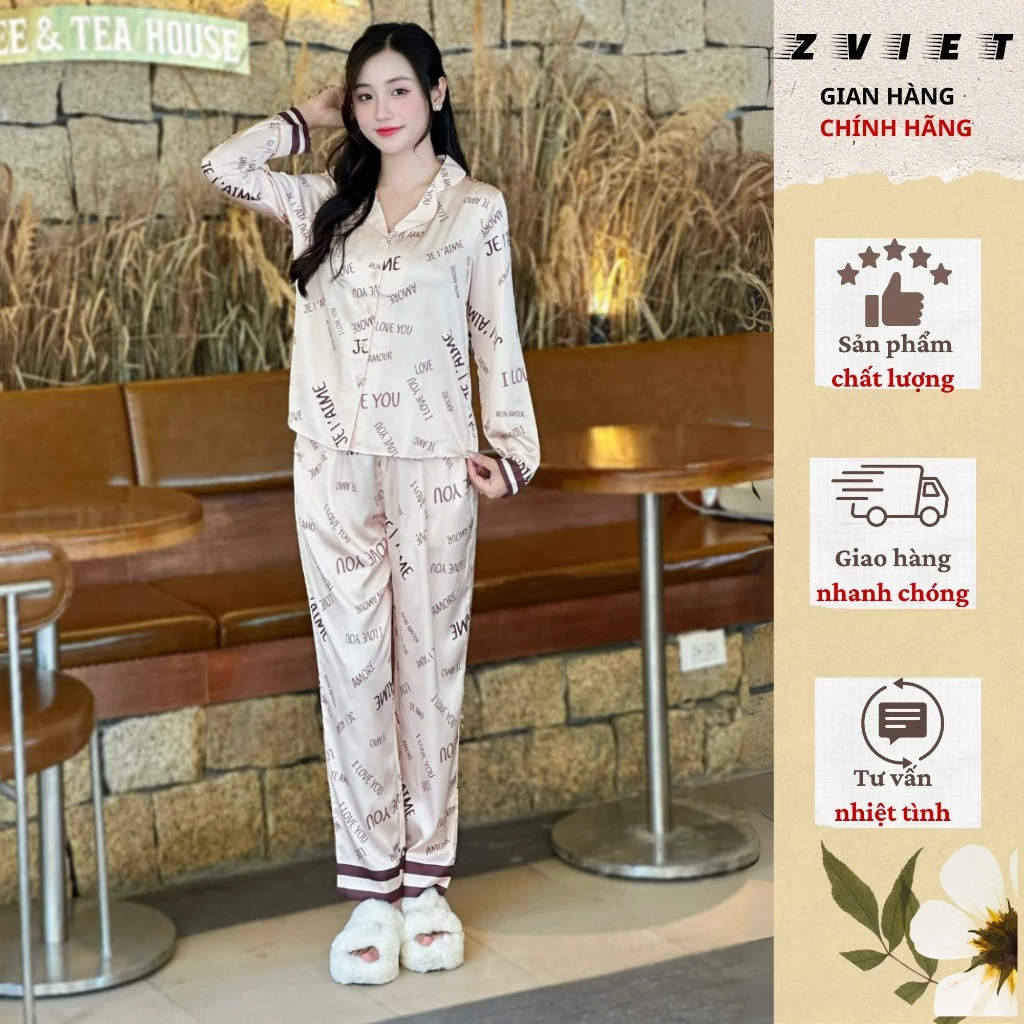 Bộ pijama cao cấp Zviet quần Dài chất liệu Lụa latin mềm mịn kiểu dáng nhẹ nhàng thanh lịch - DD6