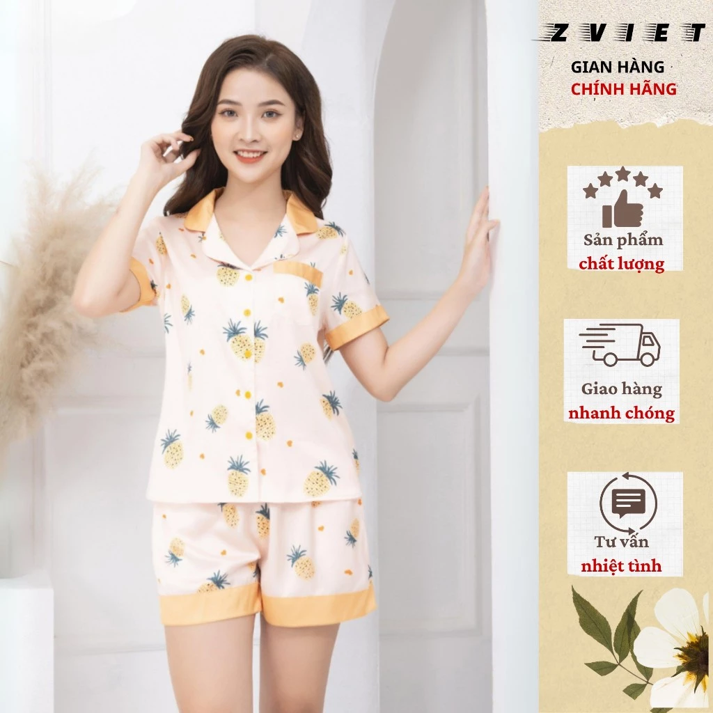 Bộ pijama cao cấp Zviet quần đùi chất liệu Lụa latin mềm mịn kiểu dáng nhẹ nhàng thanh lịch - CĐ11