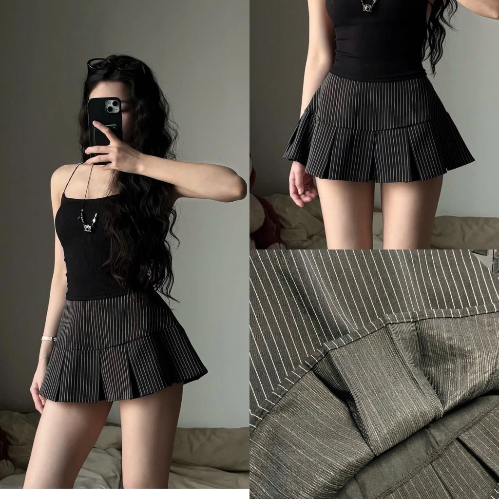 Chân váy xếp ly kẻ váy 2 lớp dầy dặn có lót quần SUMIISHOP mã CV91