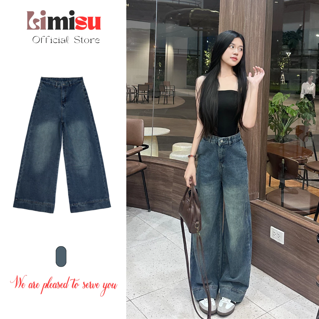 Quần Jean Nữ Ống Rộng Cạp Cao LIMISU Quần Bò Nữ Dáng Suông Chất Vải Denim Đẹp Hotrend