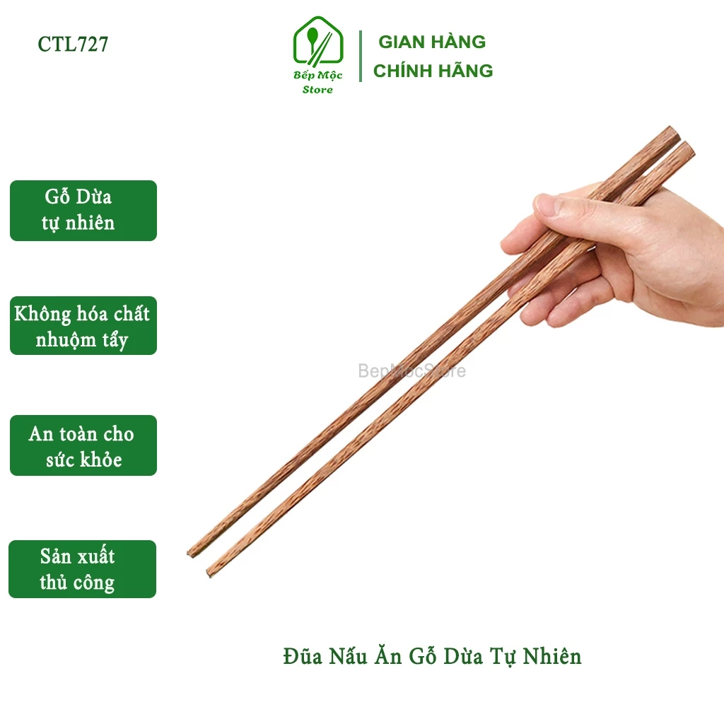Đũa xào nấu gỗ dừa tự nhiên không hóa chất độc hại 01 đôi dài 39cm HAHANCO  [CTL727]