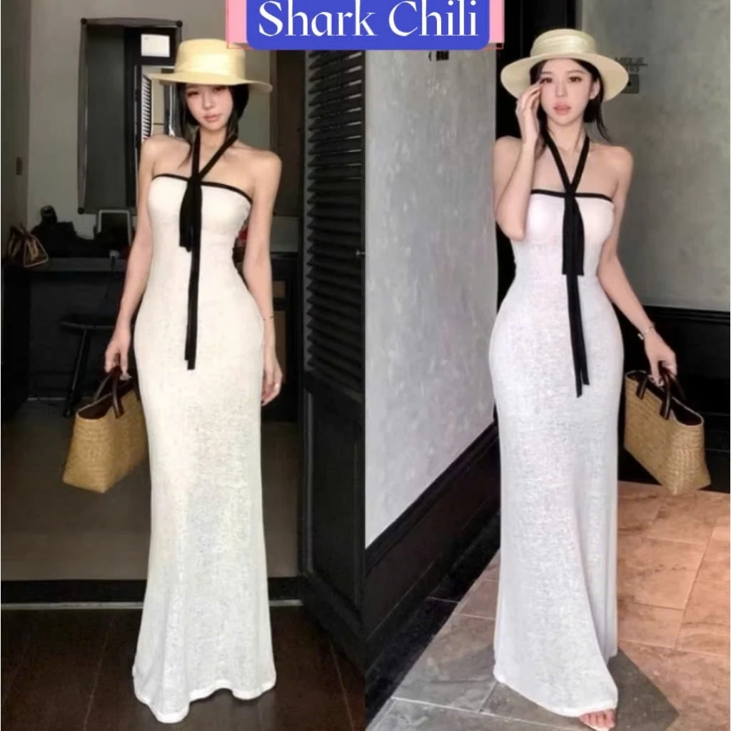 (Mở bán giảm 40k) Đầm maxi dáng dài Váy body kèm dây cổ thun giấy đi tiệc đi biển đi chơi sang chảnh sexy s207