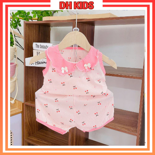 [A04] Đồ bộ bé gái CỔ SEN đính nơ chất thun tăm lạnh mềm mát cho bé từ 4 - 16kg - DH KIDS