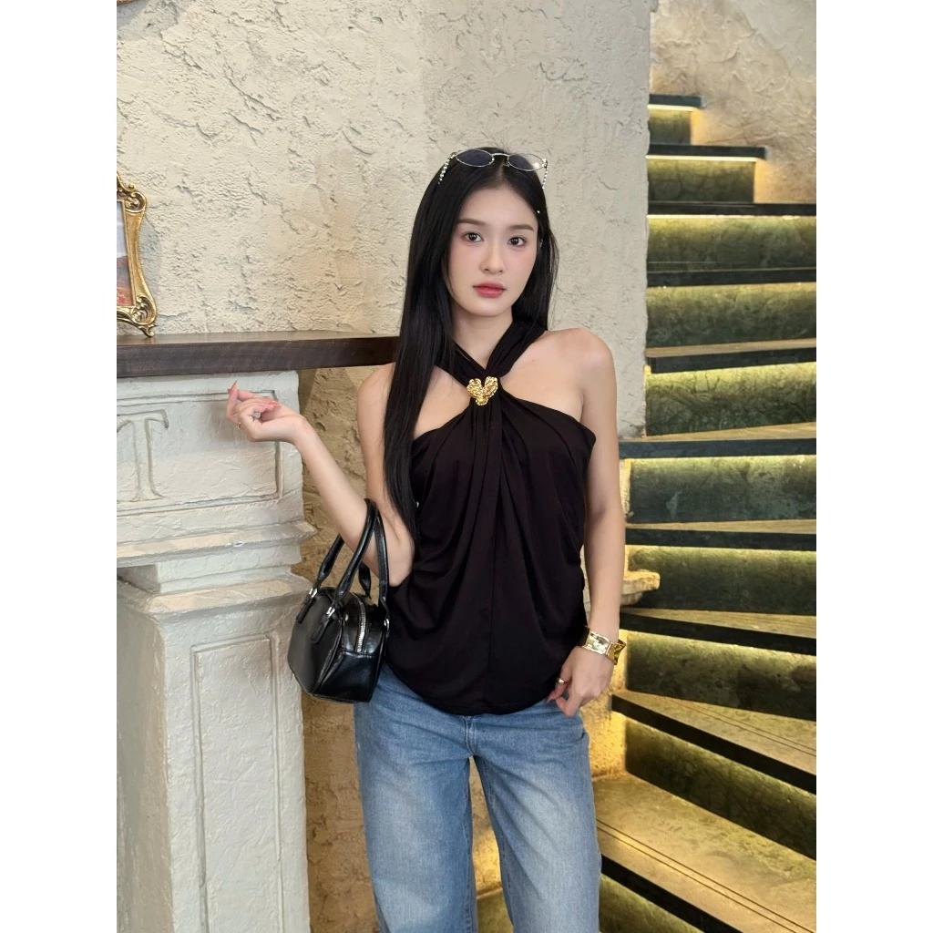 Áo thun cổ yếm cài khoen B9 bigsize trắng/ đen-Orimi