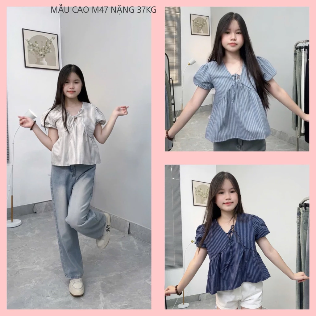 ÁO BABYDOLL PHỐI KẺ SỌC xinh xắn, siêu tôn dáng , lịch sự có thể mặc đi học, đi chơi ( nhận đơn từ m40)