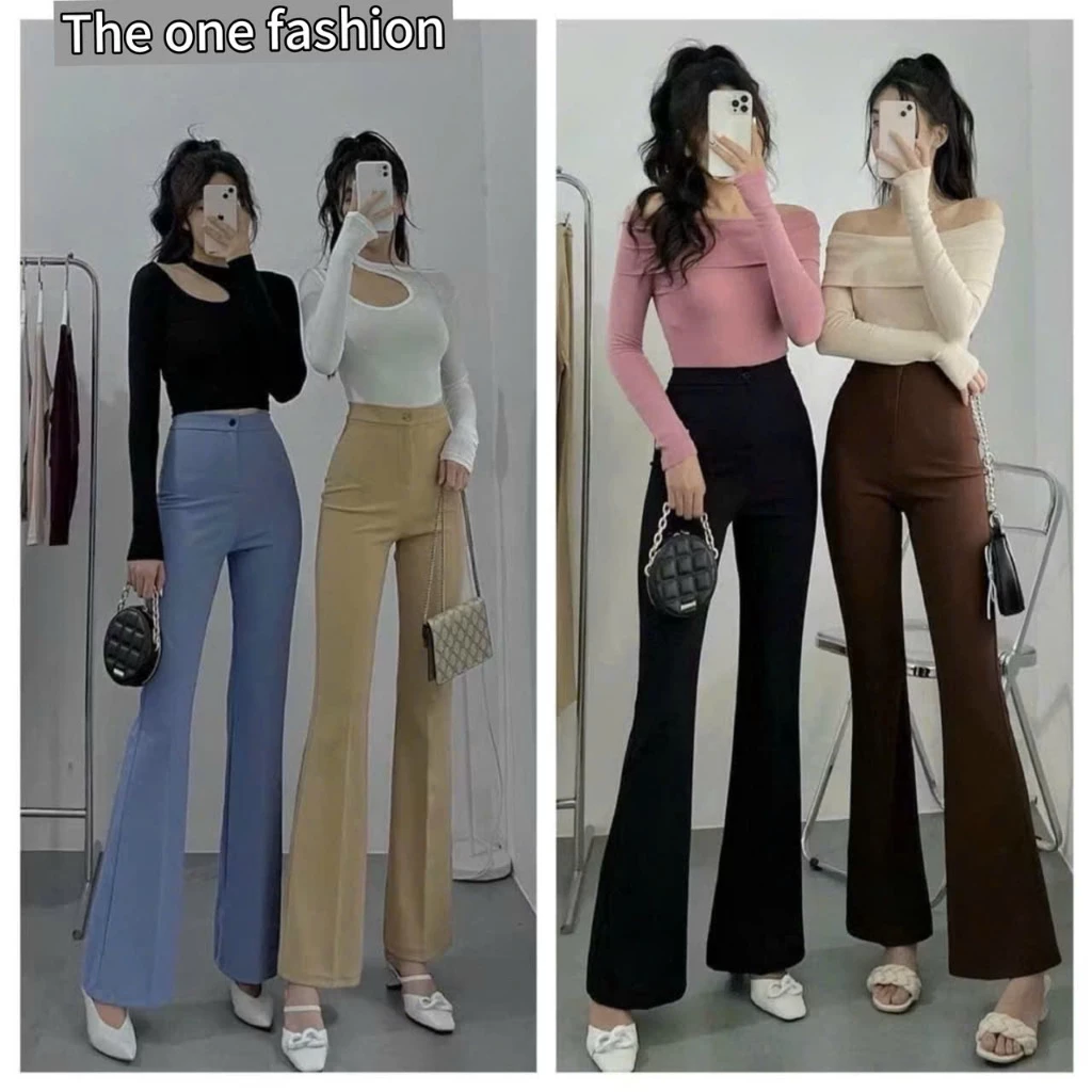 Quần Ống Loe Cạp Cao 1 Cúc Nhiều Màu Siêu Hách Dáng MA801