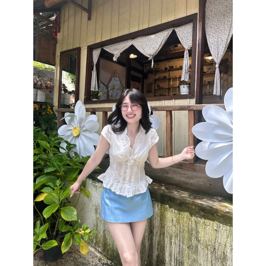 Áo Tay Hến Cổ V Ren [Một Mẩu House]