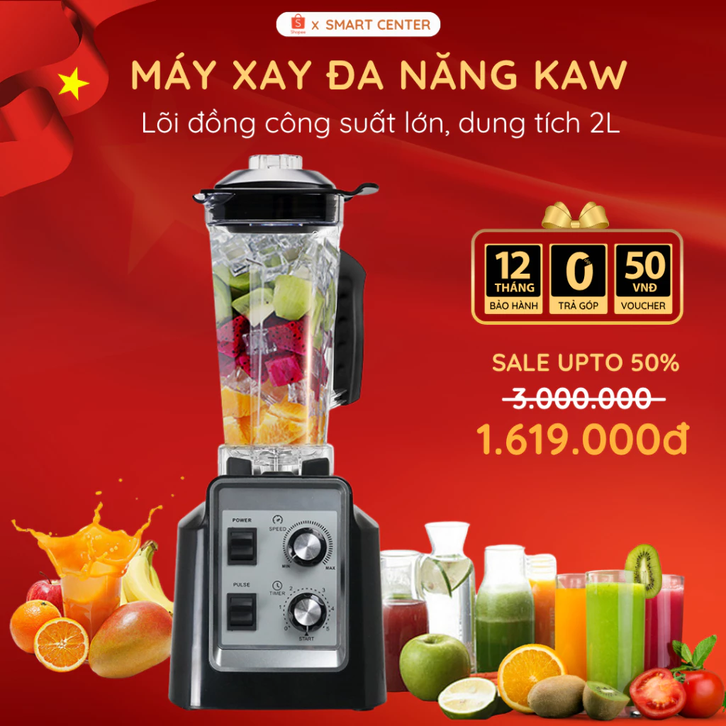 Máy Xay Công Nghiệp KAW K-88 - Công Suất Lớn, Lõi Đồng 2 Cối, Dung Tích 2L, Bảo Hành 12 Tháng