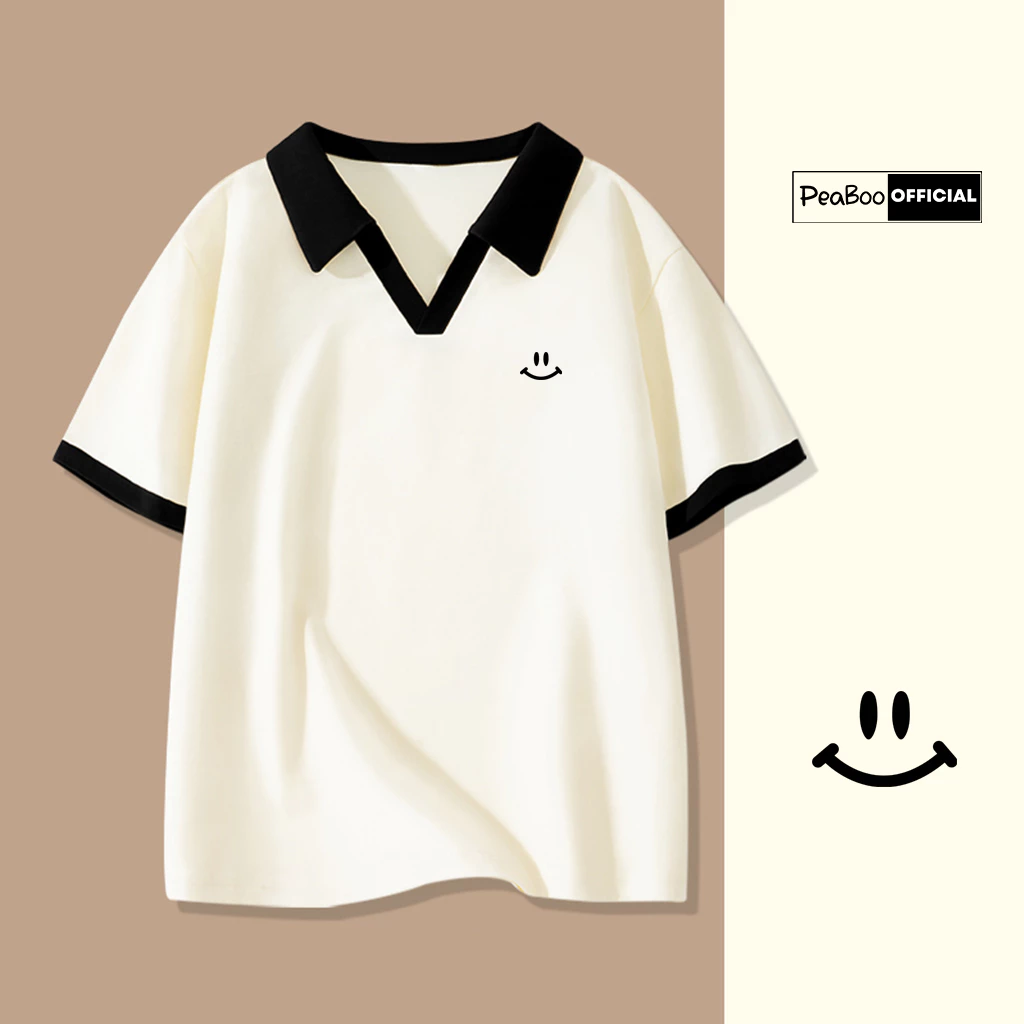Áo Polo Cổ V Nữ, Áo Polo Unisex By PEABOO Mã BST 03 Chất Cotton Mềm Mát Form Rộng Cho Nam Nữ