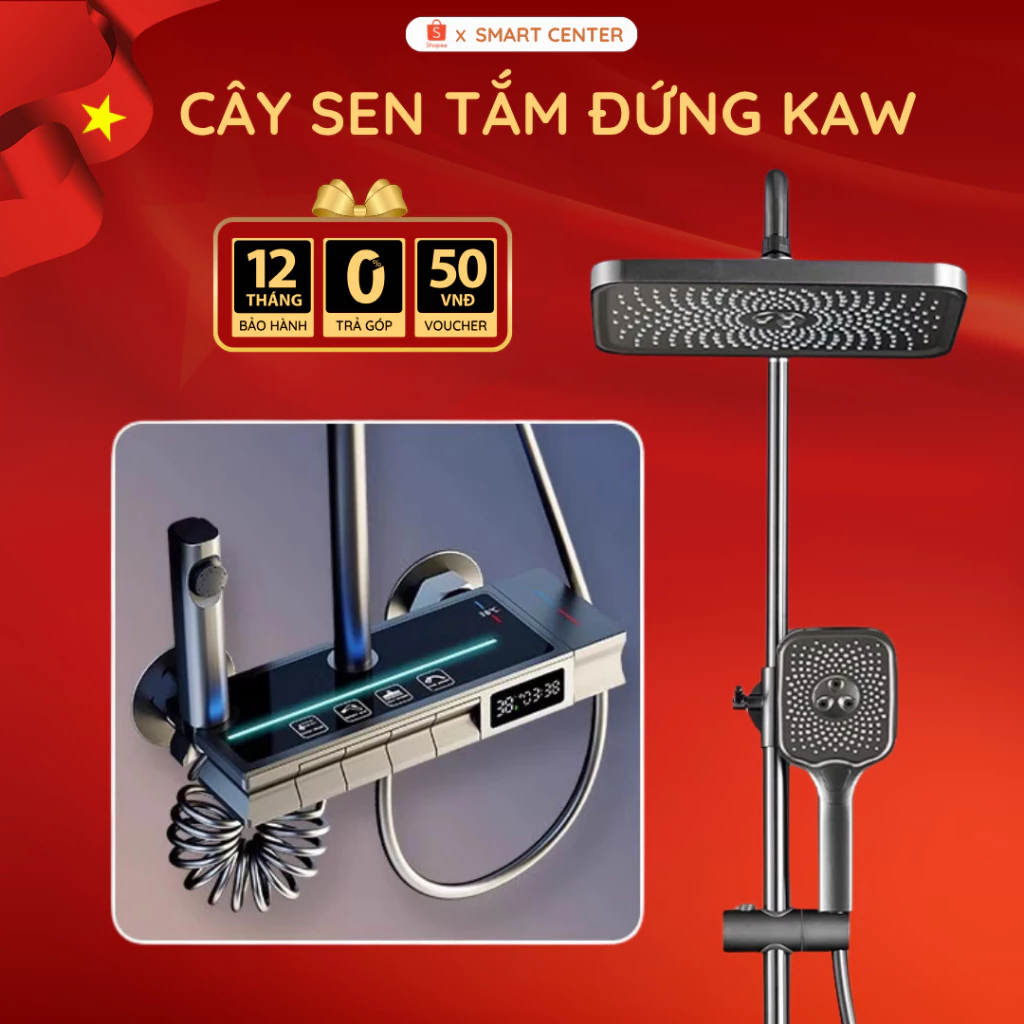 Bộ Cây Sen Tắm Đứng Nóng Lạnh KAW 315V Hiển Thị Nhiệt Độ, Bộ Vòi Sen Tắm 4 Chế Độ Thiết Kế Dạng Phím Đàn