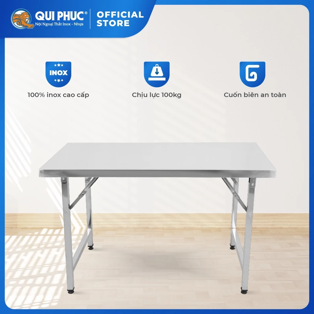 Bàn inox gấp gọn Felix QUI PHÚC, inox cao cấp, chống gỉ, bàn inox chữ nhật cao 75cm, kích thước đa dạng