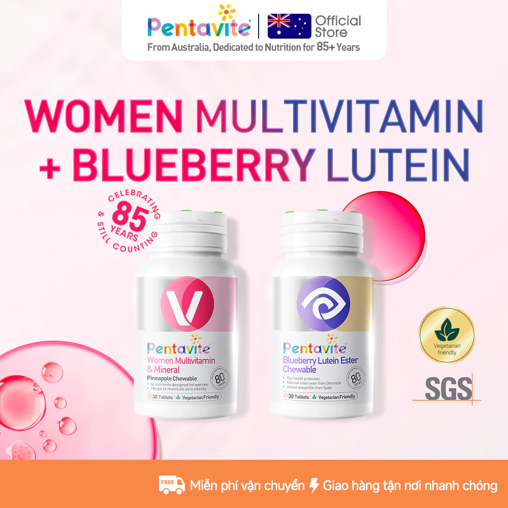 Vitamin Pentavite Women Multivitamin + Lutein  Vitamin tổng hợp dành cho nữ, hỗ trợ bảo vệ mắt và tăng cường sức khỏe