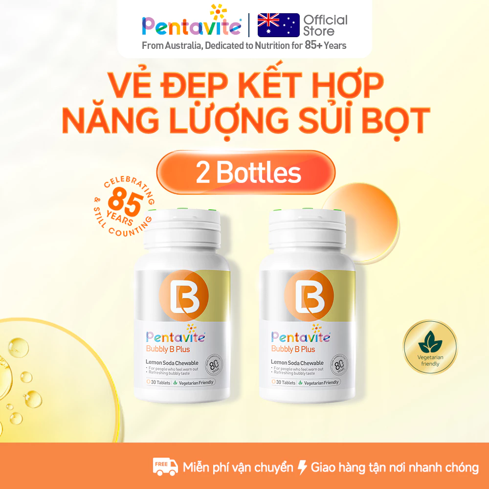 Pentavite Bộ 2 chai Bubbly B, bổ sung Vitamin B Complex, hỗ trợ sức khỏe thần kinh, miễn dịch và chuyển hóa năng lượng