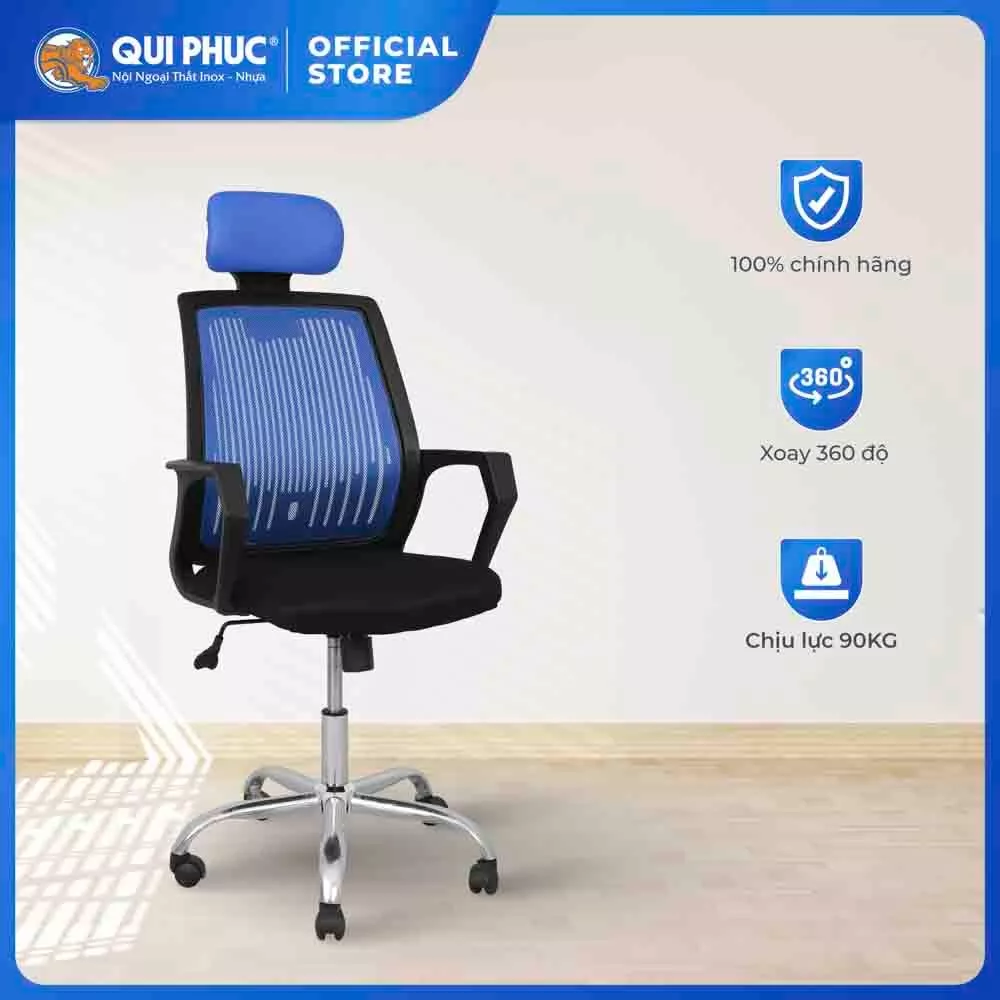 Ghế văn phòng Deli Roma QUI PHÚC, chắc chắn, tiện lợi, nâng hạ thoải mái, ghế xoay 360 độ, linh hoạt