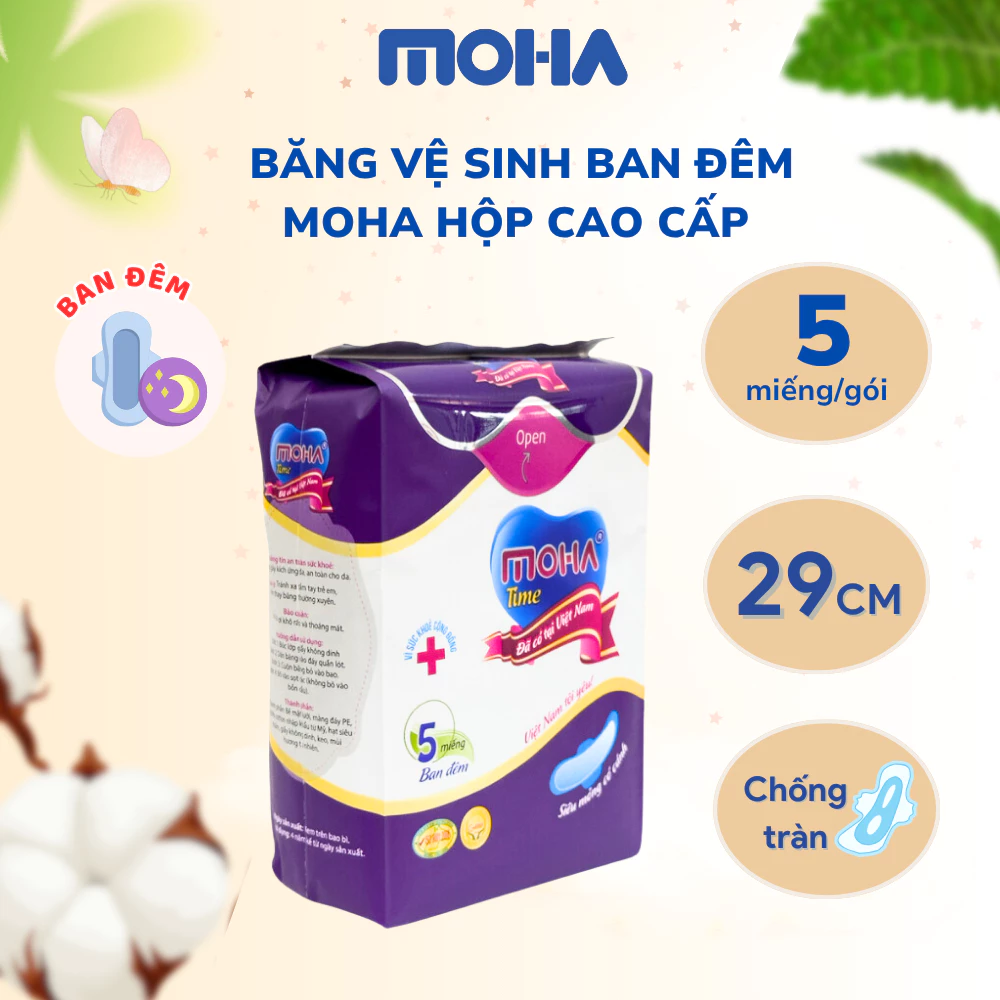 Băng vệ sinh ban đêm dán MOHA cao cấp hộp 5 miếng
