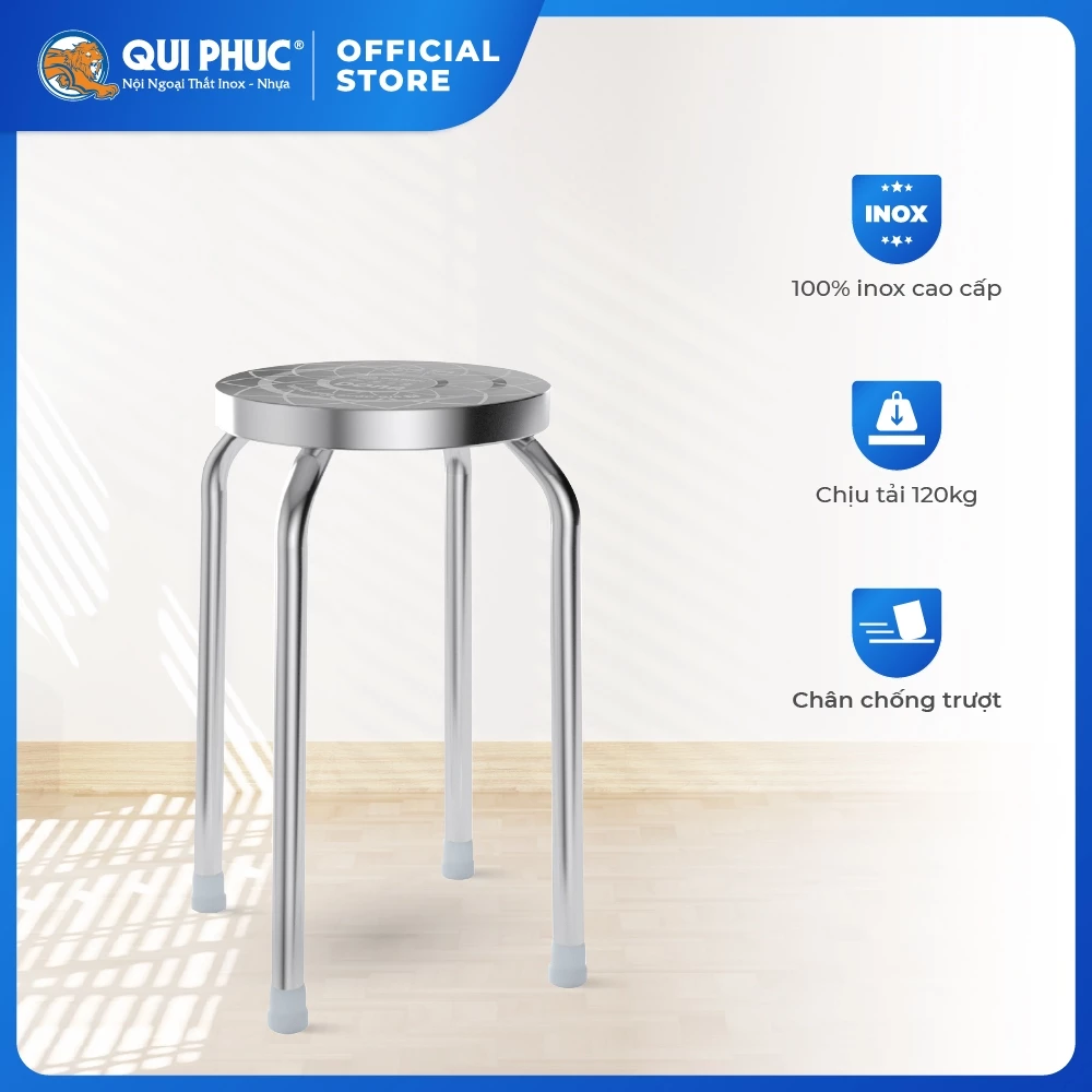 Combo 10 Ghế đẩu inox QUI PHÚC, inox cao cấp, sáng bóng, an toàn, chắc chắn, tiện lợi