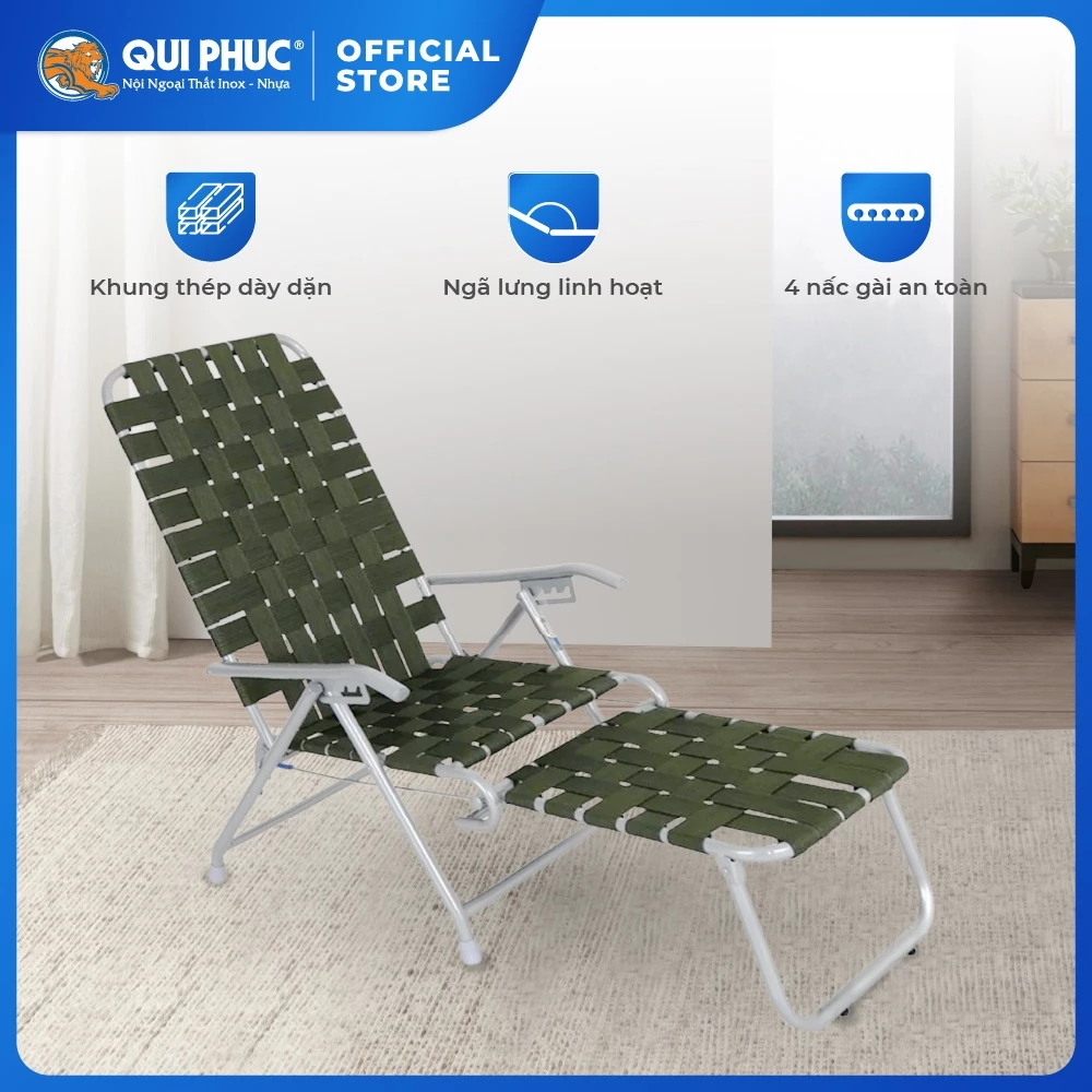 Ghế xếp gấp gọn Deli QUI PHÚC, dây dù bản lớn, thoáng khí, có gác chân, tiện lợi, đa năng