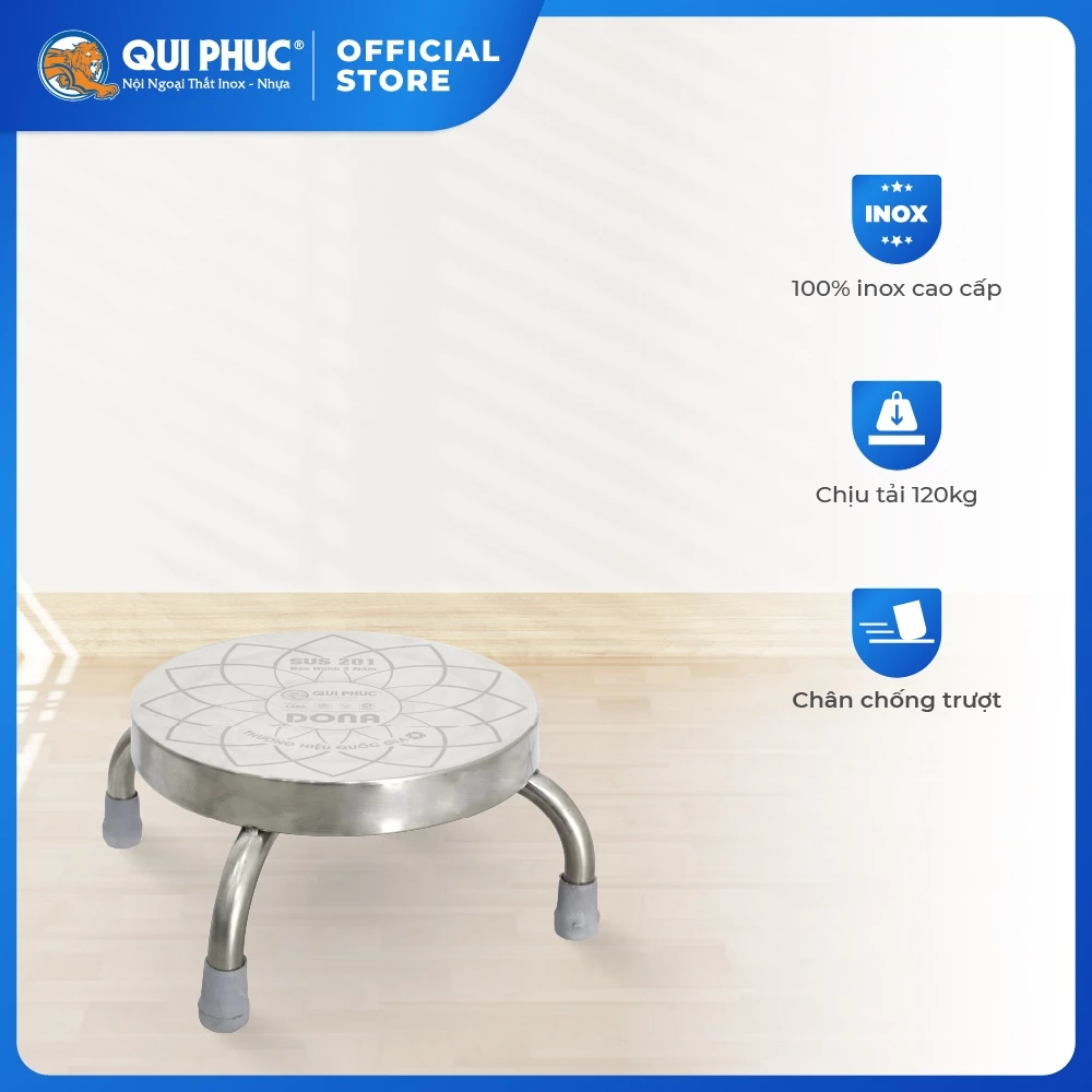 [HỎA TỐC] Ghế đẩu inox mini QUI PHÚC, inox sáng bóng, chắc chắn, tiện lợi, chống trượt, ghế ngồi xổm
