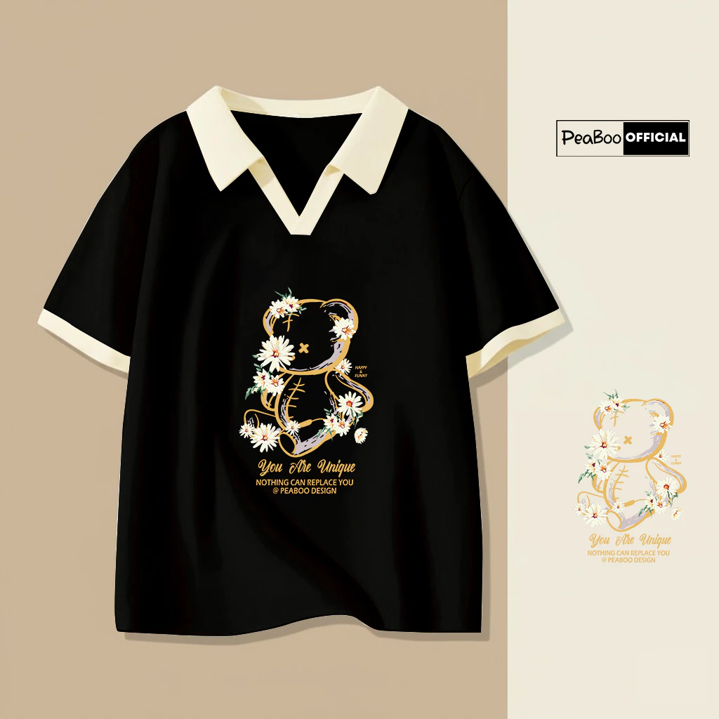 Áo Polo Cổ V Nữ, Áo Polo Unisex By PEABOO Mã BST 06 Chất Cotton Mềm Mát Form Rộng Cho Nam Nữ