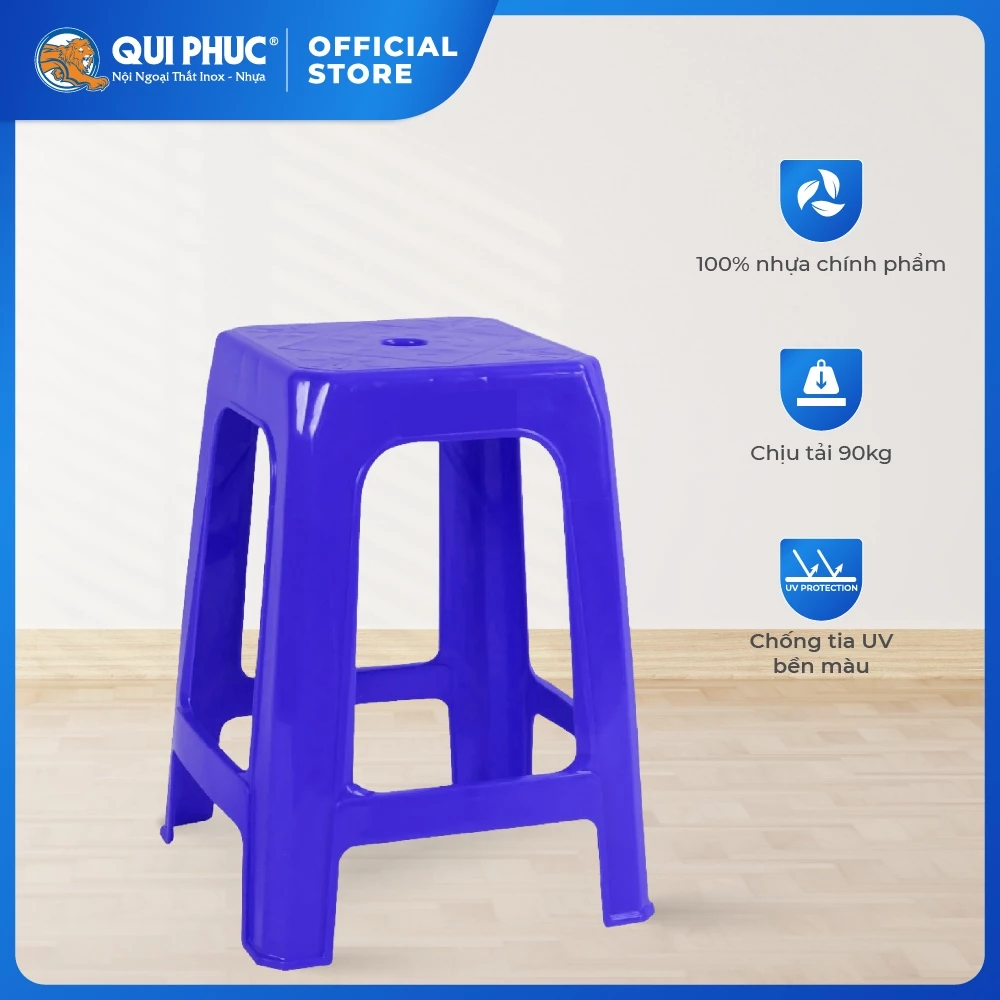 Ghế nhựa cao QUI PHÚC, mặt vuông bông, combo 6,10 ghế, an toàn, tiện lợi, chắc chắn