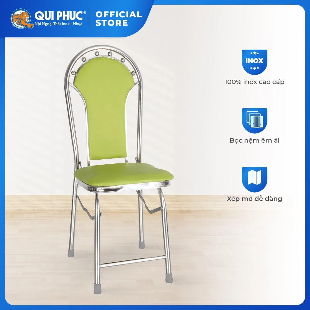 Ghế lưng tựa gấp gọn Dona QUI PHÚC, xếp gọn dễ dàng, nệm ngồi thoải mái, dùng cho bàn cao 75cm