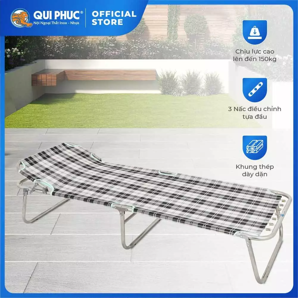 Giường gấp gọn inox Deli QUI PHÚC, vải lưới cao cấp, thoáng khí, đàn hồi tốt, bền chắc, dễ dàng cất giữ, mang đi