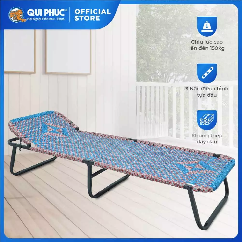 Giường gấp gọn Win QUI PHÚC, mặt giường đan dây nhựa, chắc chắn, thoáng mát, đàn hồi cao, tiện dụng