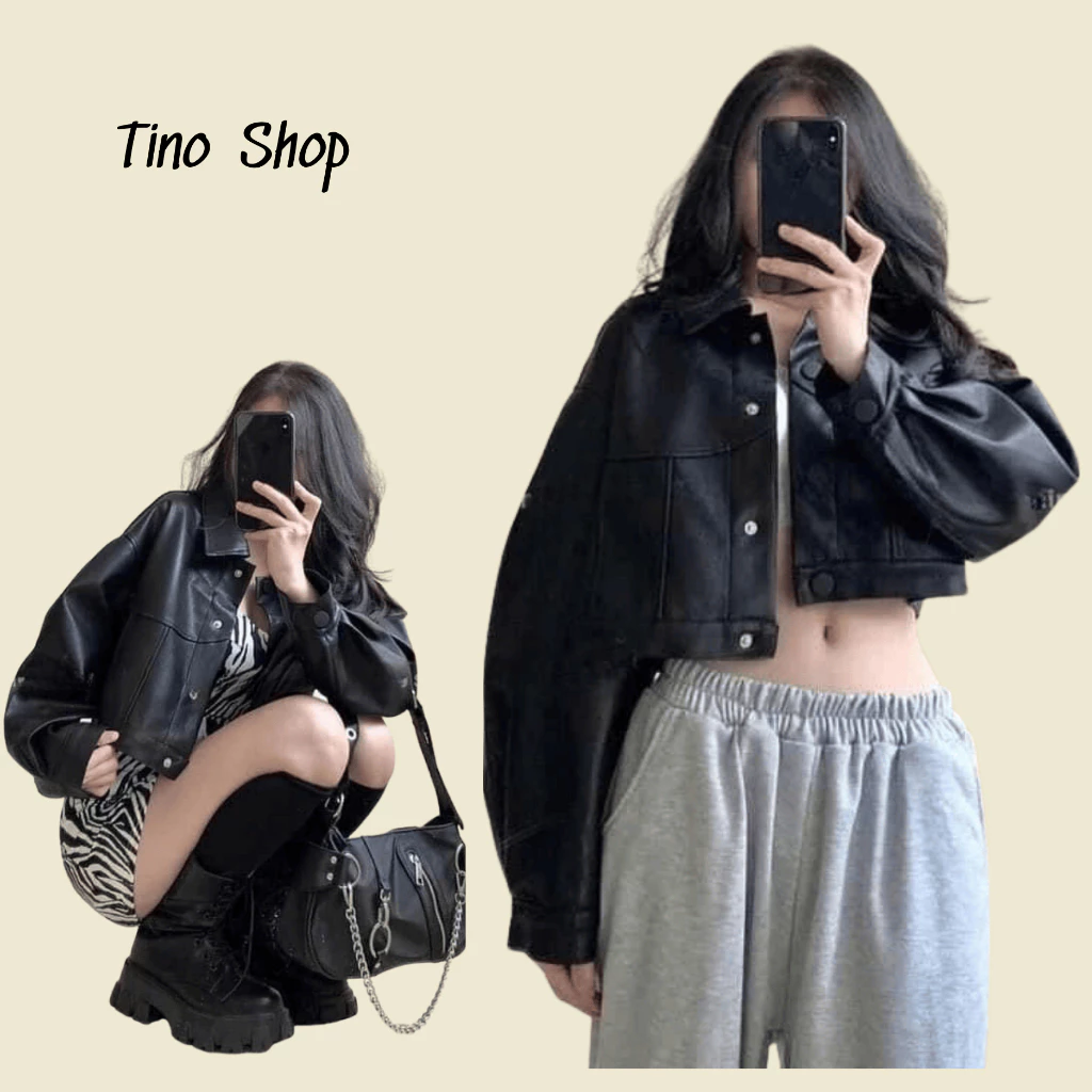 Áo khoác da from croptop, áo khoác nữ phong cách cá tính trẻ trung năng động mặc đi chơi đi học đi làm