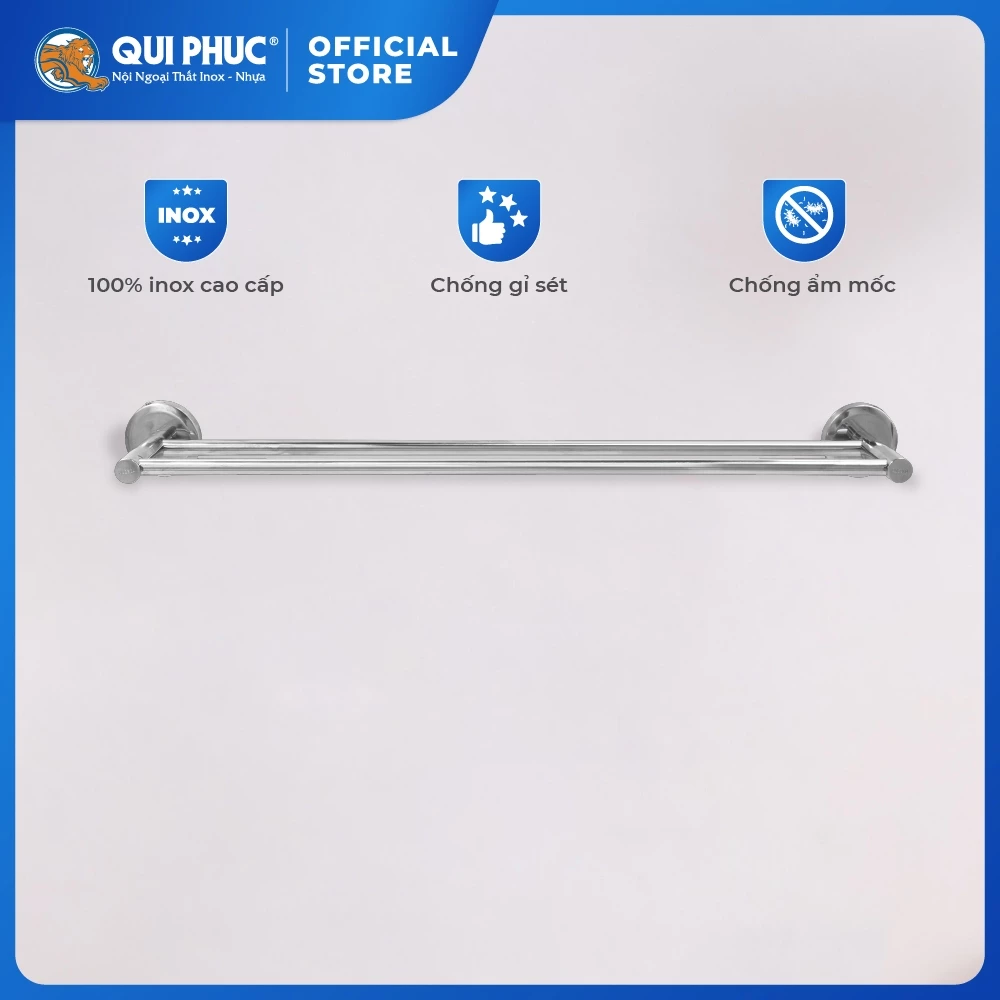 Thanh treo khăn nhà tắm Deli đôi QUI PHÚC, inox 304 không gỉ, sáng bóng, đa dạng kích thước