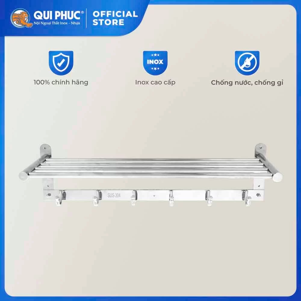 Thanh treo khăn nhà tắm Deli tháp QUI PHÚC, inox 304 không gỉ, sáng bóng, có móc treo, đa dạng kích thước