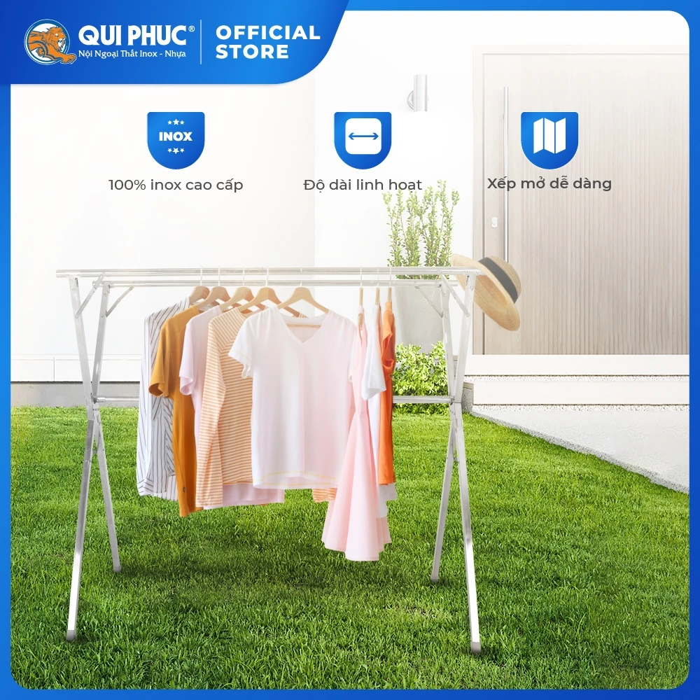 Sào phơi quần áo Hichiwa QUI PHÚC, inox cao cấp, bền chắc, gấp gọn, tăng chỉnh kích thước linh hoạt