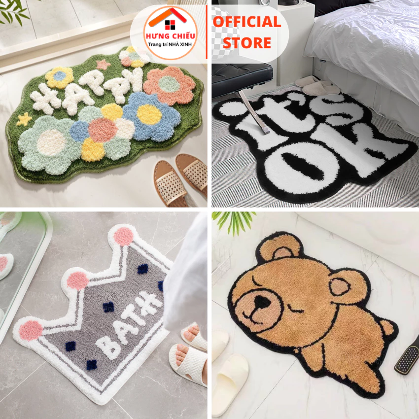 Thảm lau chân lông cừu thấm hút nước nhà bếp 3D hình thú chống trơn trượt nhà tắm mã M - ED07